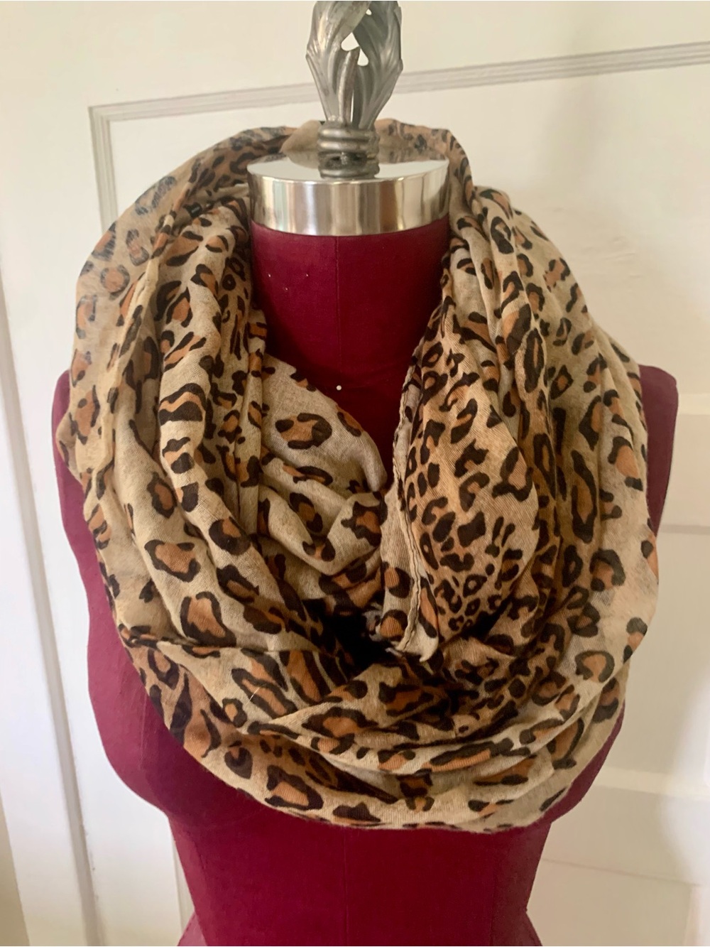 Leopard Print Infinity Scarf - Tan/Brown
